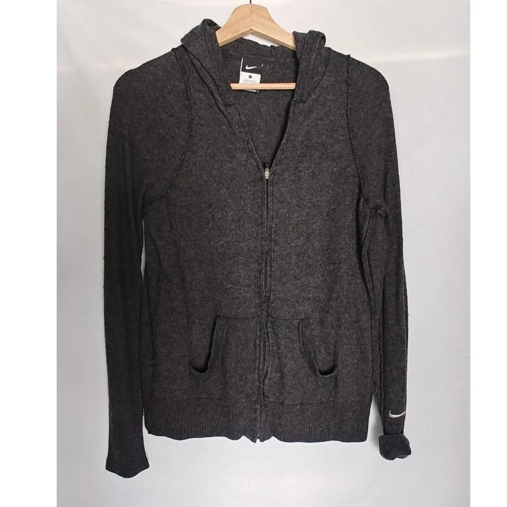 Nike‎ Hoodie Charcoal Gray Wool Blend Full Zip Knit Sweater Cardigan Large L